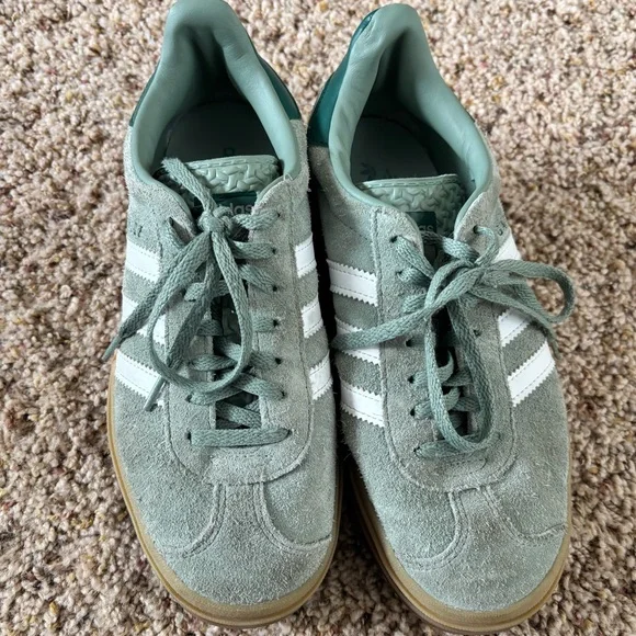Adidas Gazelle Platform Sneakers in Sage Green and White - Picture 3 of 7